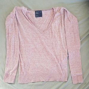 Pink American Eagle Long-Sleeve V-Neck T-shirt